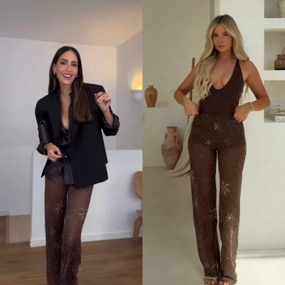 NWT ZARA BEADED SEQUIN PANTS - Picture 1 of 17